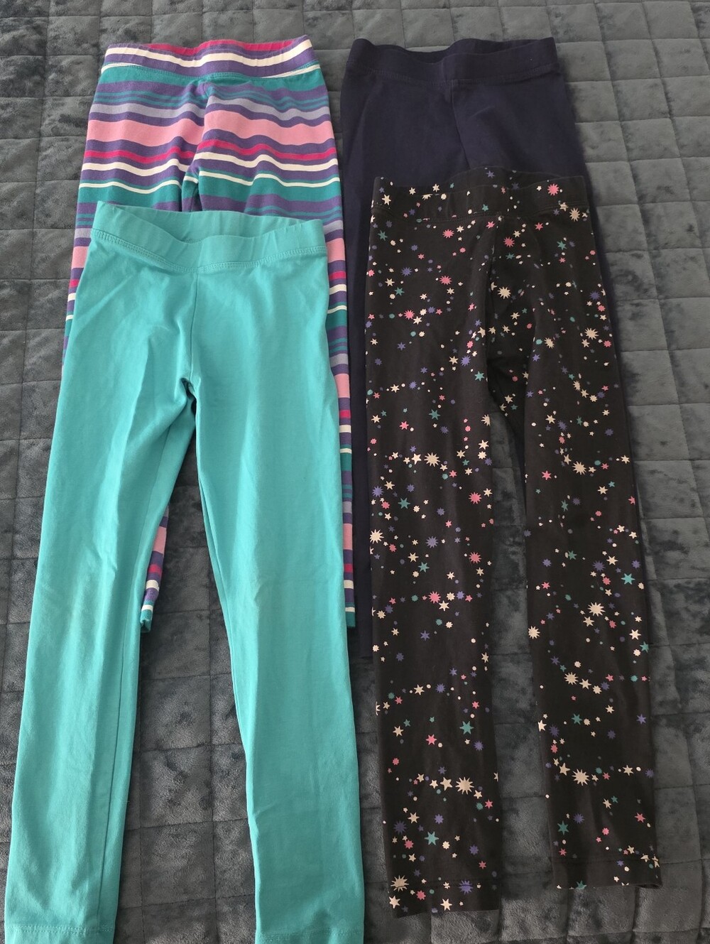 Kids' Cotton Stretch Leggings - Teal, Navy Star Print, Stripe - Set of 4